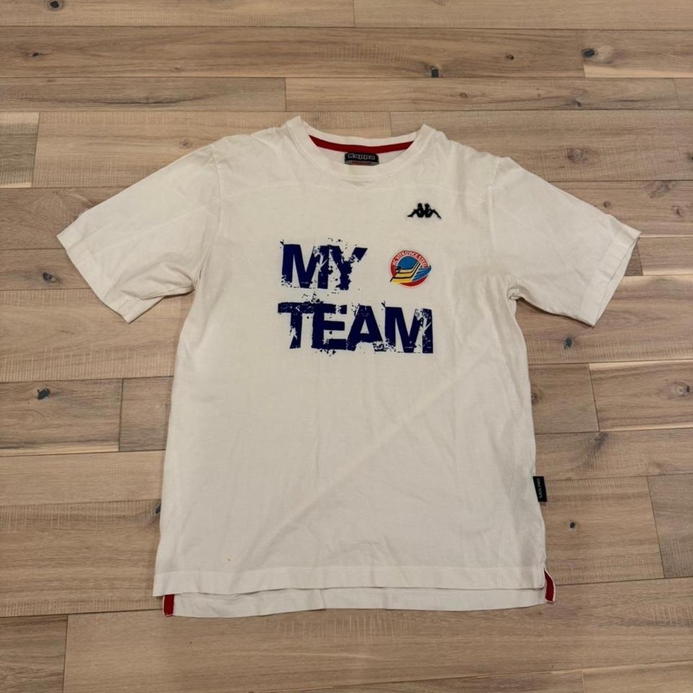 Y2k style soccer Kappa white shirt with red accents Size M